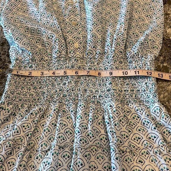 Perry Walker Collective blue mini dress ruffle hem button top Sz S - Picture 8 of 11